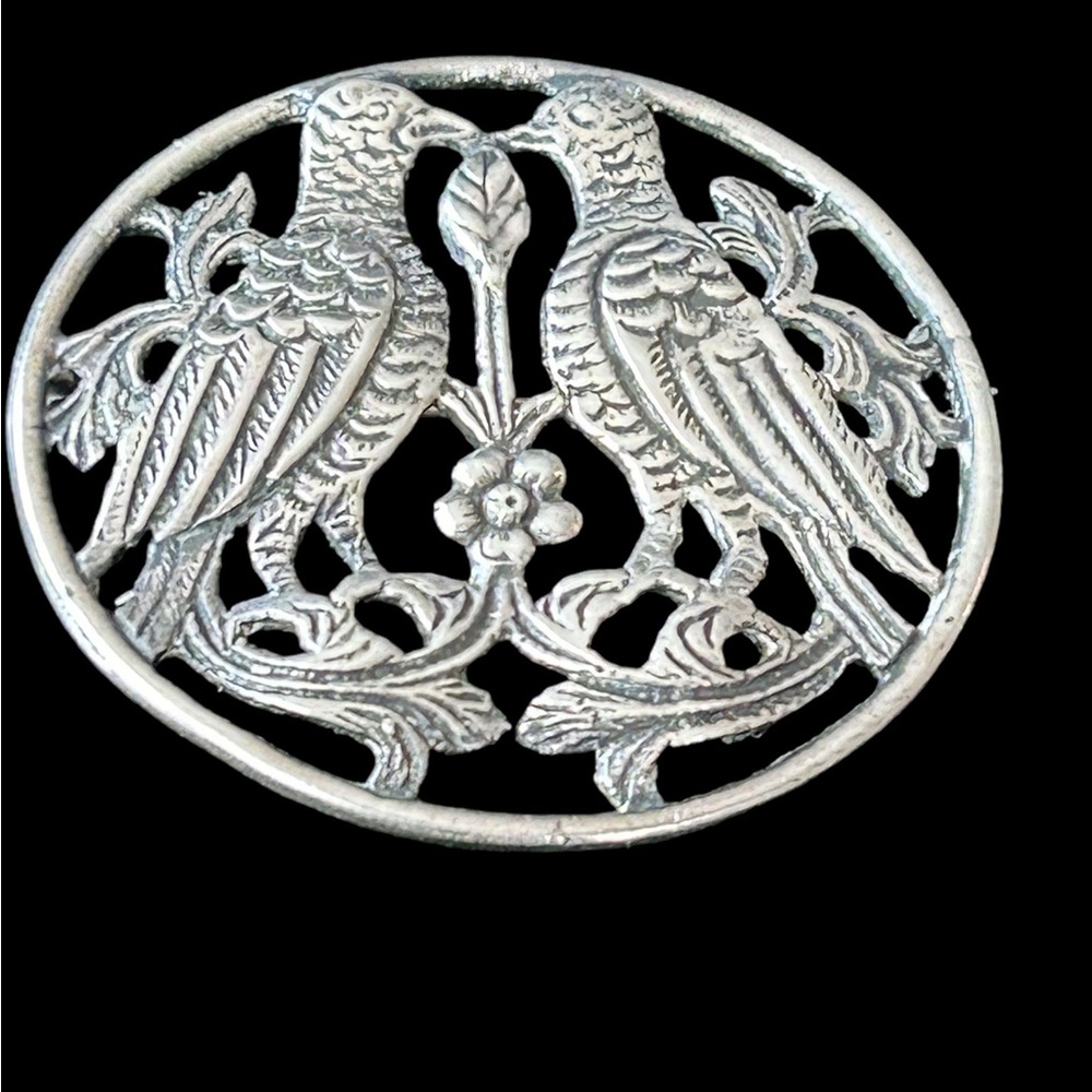 Vintage Sterling Silver Love Birds Brooch Pin